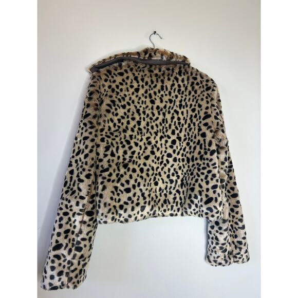NEW MOTHER The Pony Keg Cheetah Print Button Front Faux-Fur Jacket Brown Sz: M - Picture 7 of 8